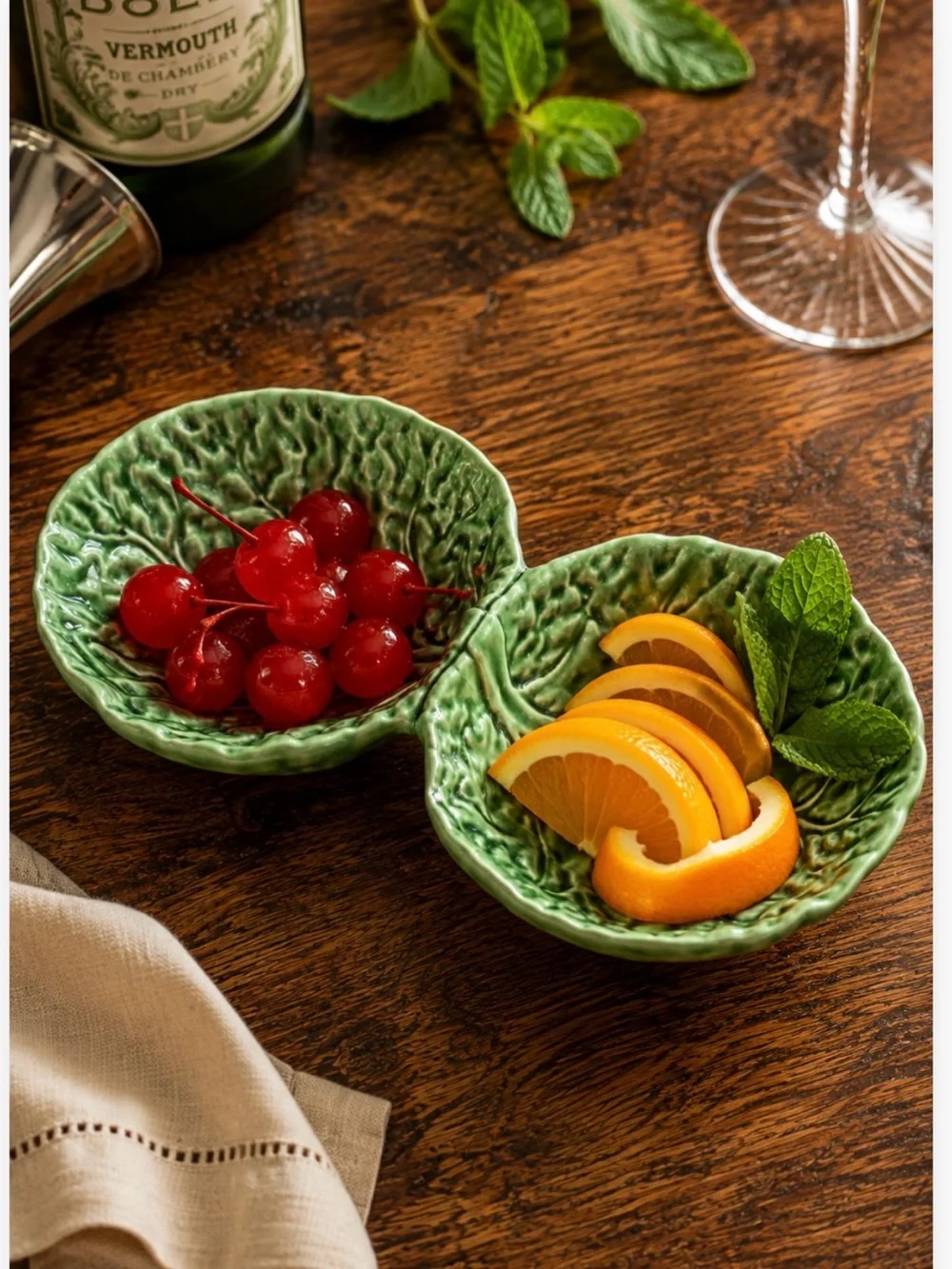 Bordallo Pinheiro Cabbage Double Serving Dish | Green | Connected Condiment Bowl